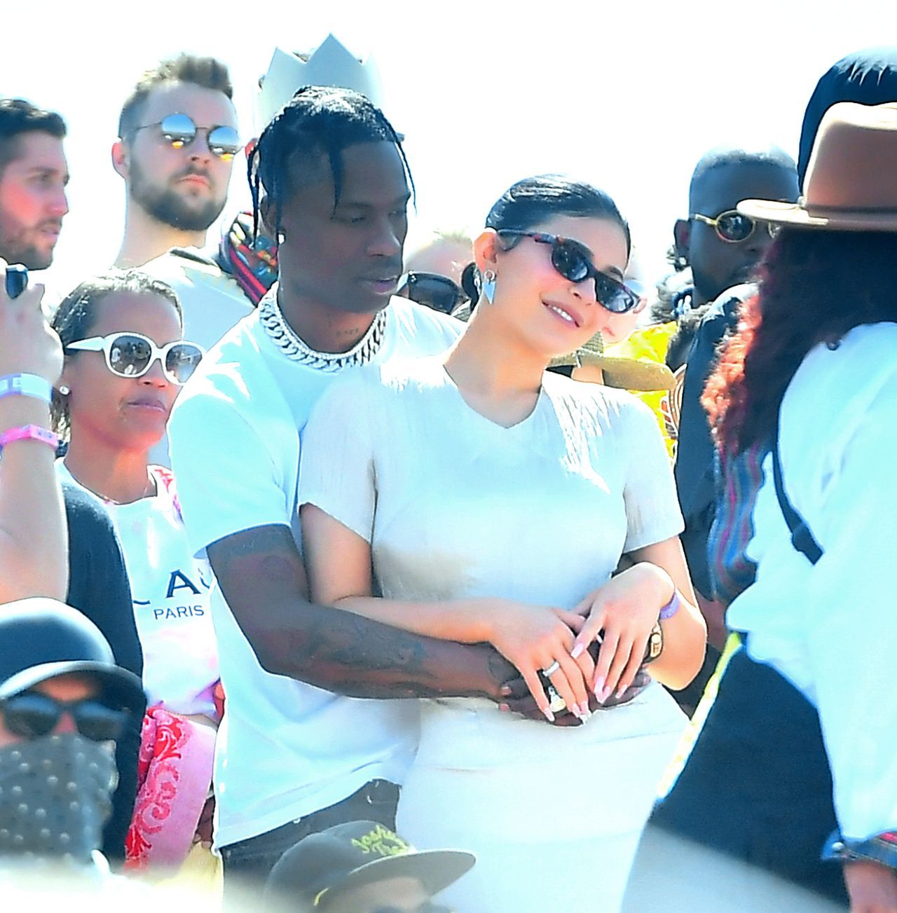 Travis Scott and Kylie Jenner show lots of PDA while watching Kanye West perform his 'Church Sunday Services' at Coachella in Indio, CA.
