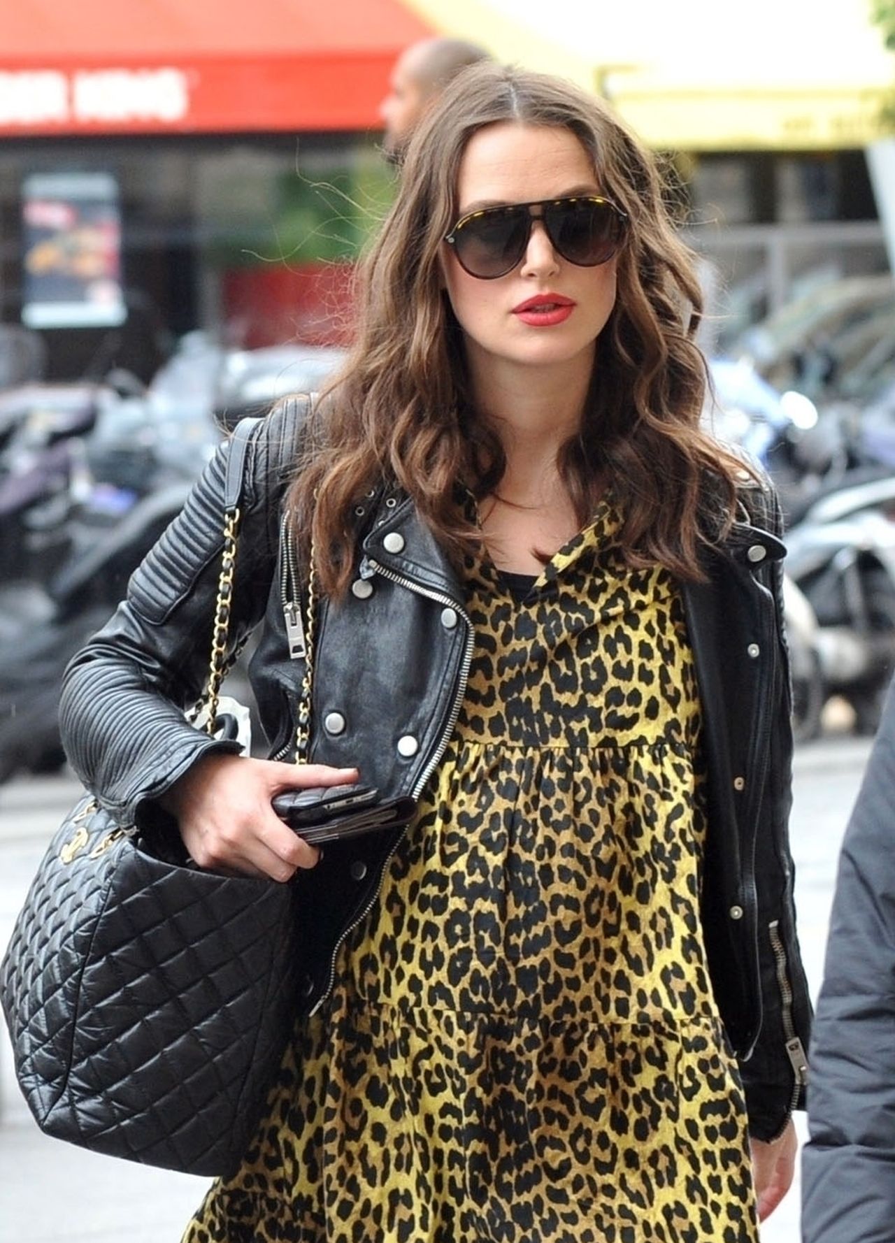 Pregnant British actress Keira Knightley pictured with husband James Righton in Paris.