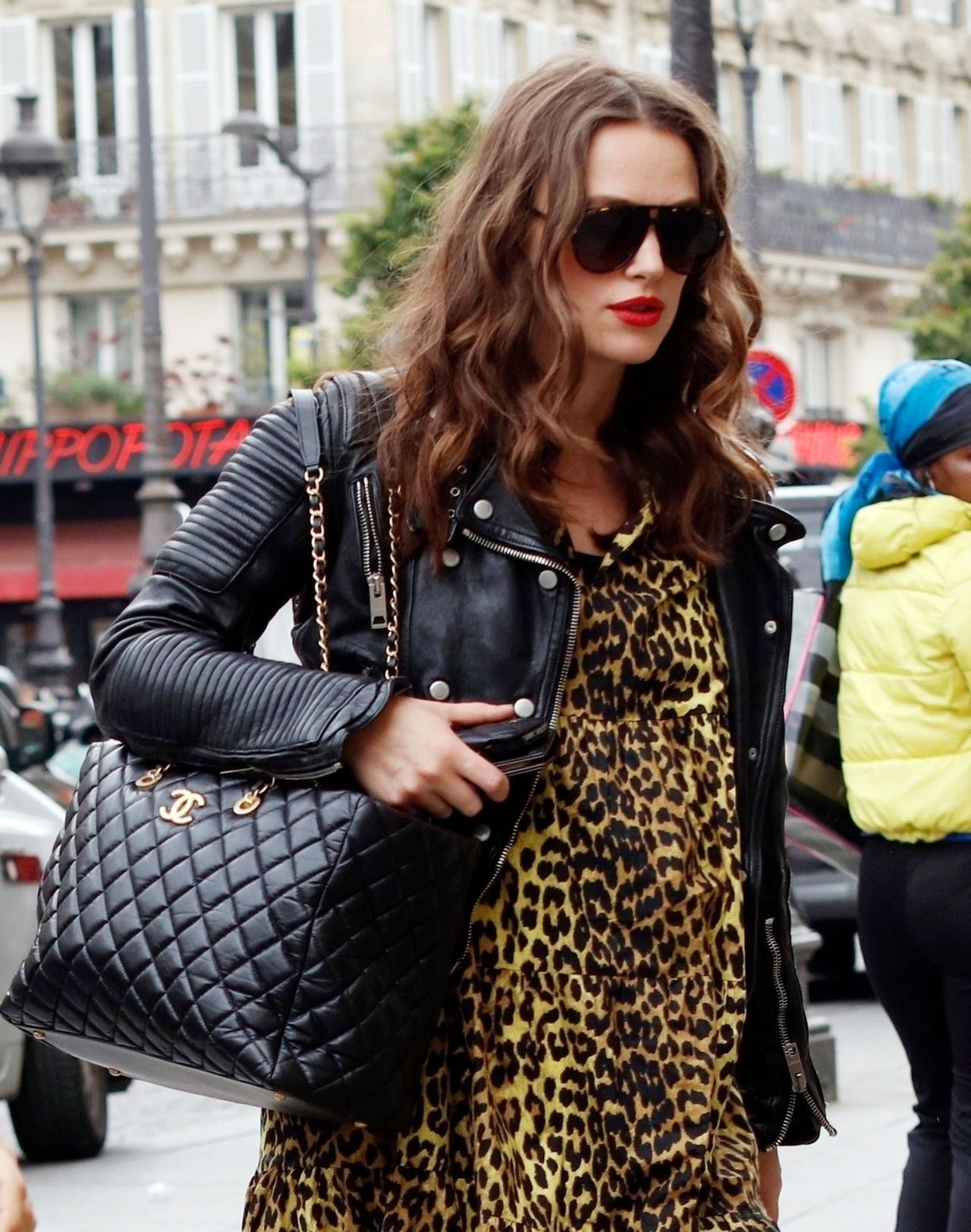 Pregnant British actress Keira Knightley pictured with husband James Righton in Paris.