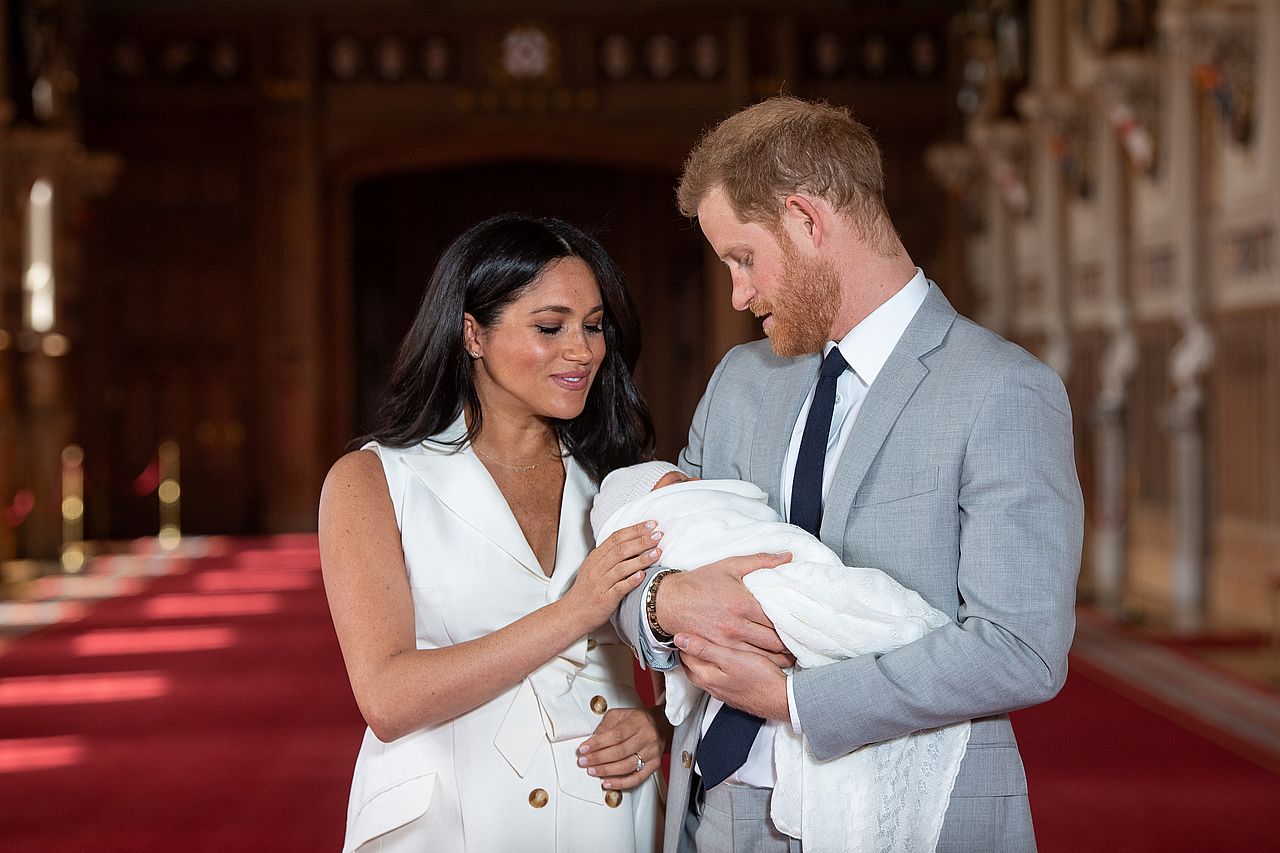 Britain's Prince Harry and Meghan, Duchess of Sussex are seen with their baby son at Windsor Castle