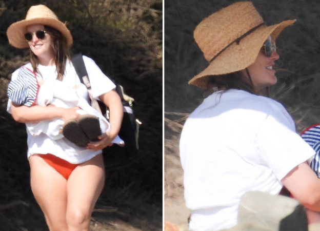 Leighton Meester z rodziną na plaży