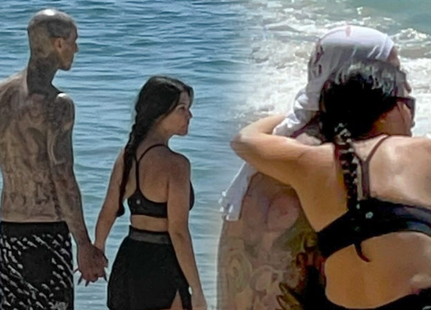 Kourtney Kardashian i Travis Barker obściskują się na plaży (ZDJĘCIA)