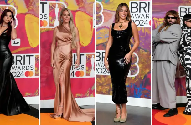 BRIT Awards 2024. Dua Lipa w skórzanej sukni do ziemi, totalnie nie do poznania Ellie Goulding, Kylie Minogue