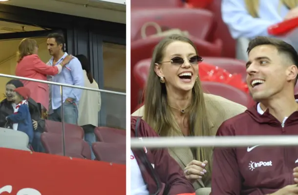 Mecz towarzyski Polska – Ukraina. Anna Lewandowska, Paulina Krupińska, Jan Bednarek z żoną