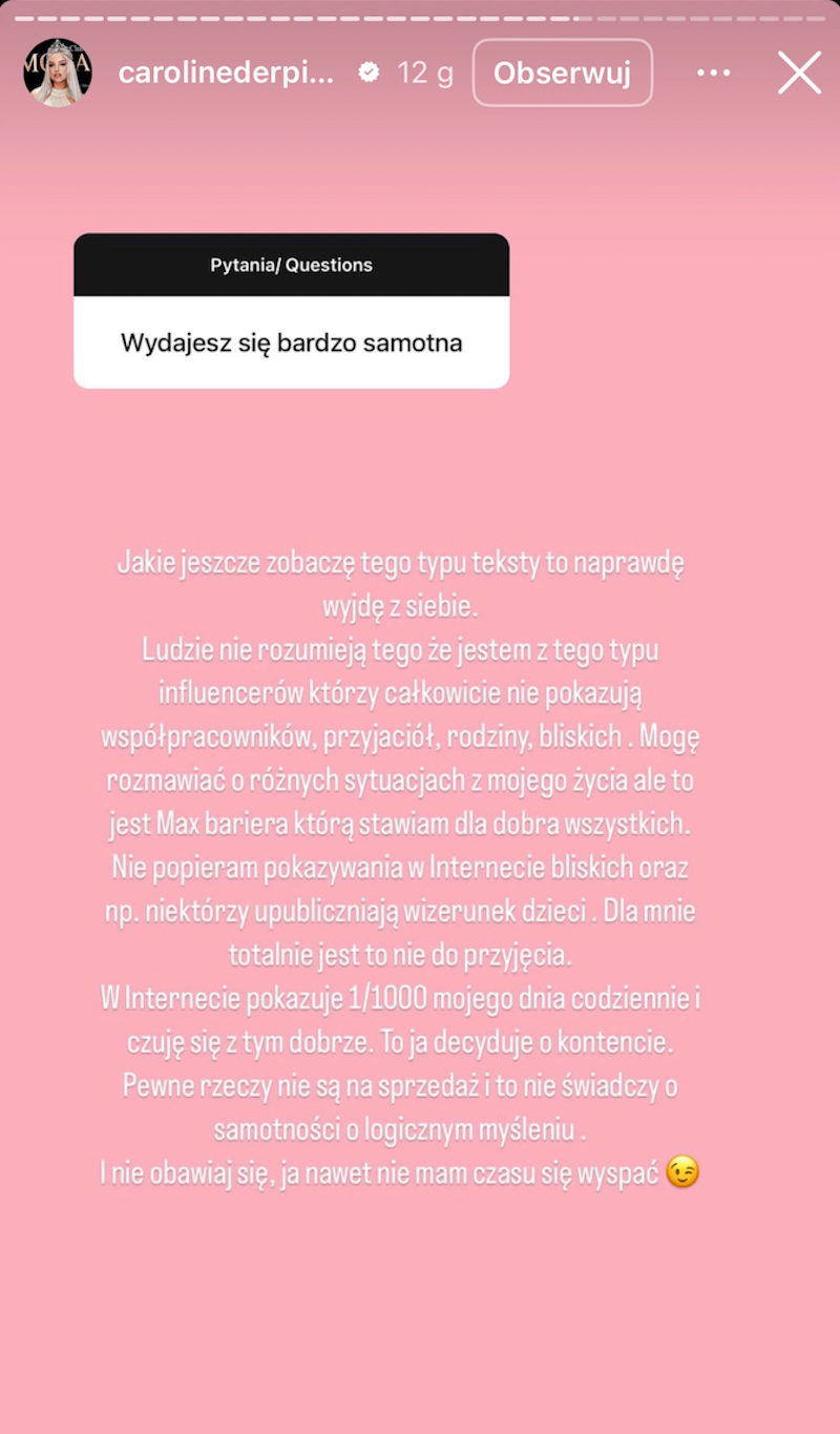 Caroline Derpienski odpowiada na pytania o samotność