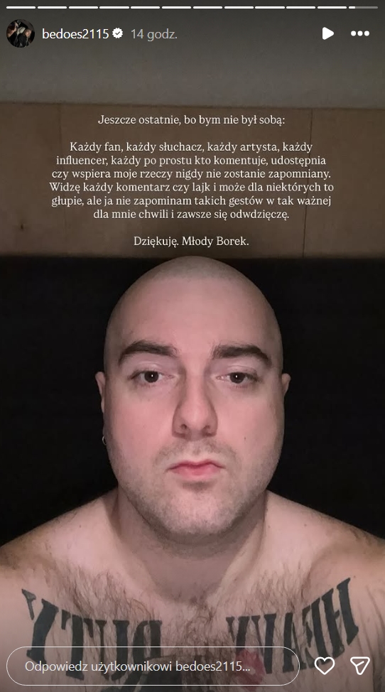 Bedoes zgolił się na łyso, fot. Instagram