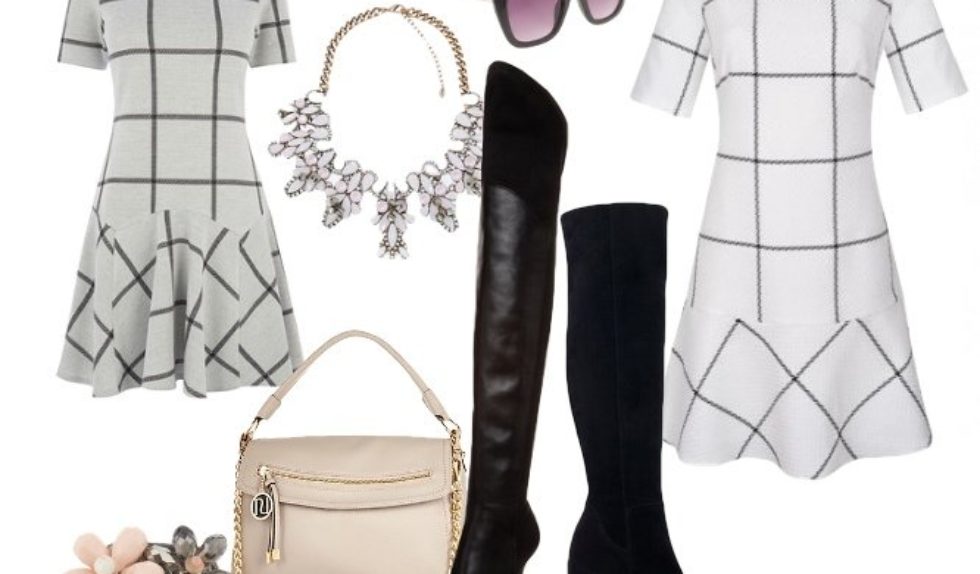 Zestaw na dziś: Sukienka w kratę + kozaki za kolano