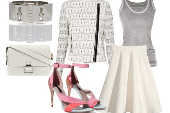 Zestawy na dziś: szary top i żakardowa ramoneska