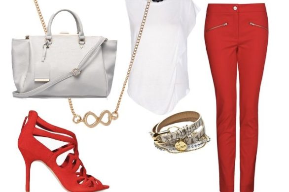 Zestaw na dziś: czerwone spodnie i biała bluzka