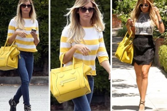 Ashley Tisdale w dwóch stylizacjach z  torbą Céline