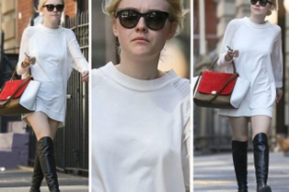 Dakota Fanning w dresowej sukience i muszkieterkach