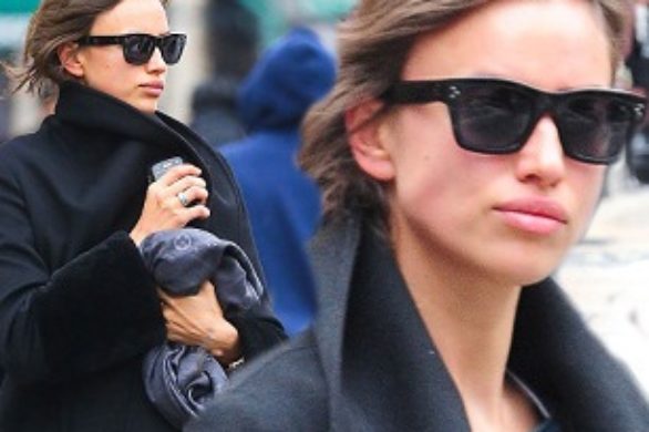 Irina Shayk w czarnym oversizowym płaszczu