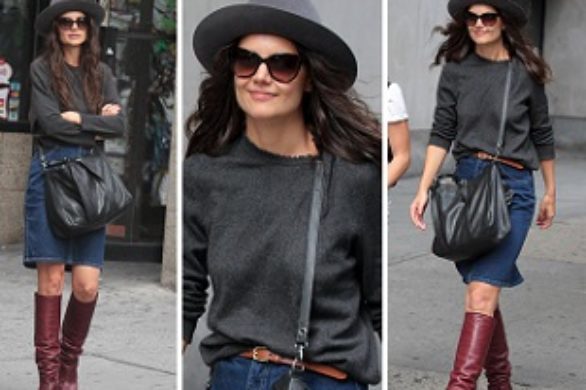 Elegancka Katie Holmes w kapeluszu