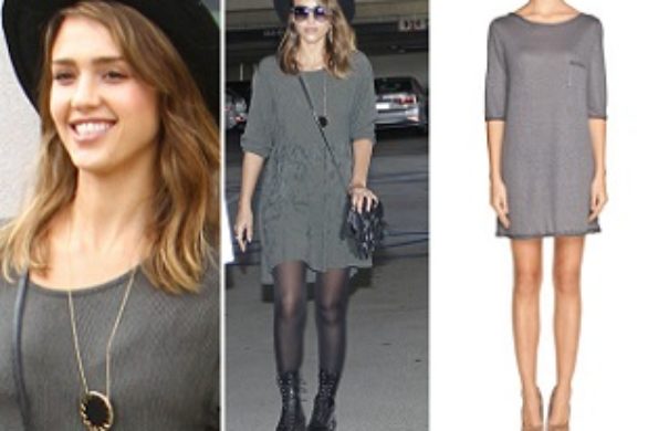 Jessica Alba w tunice i modnym kapeluszu