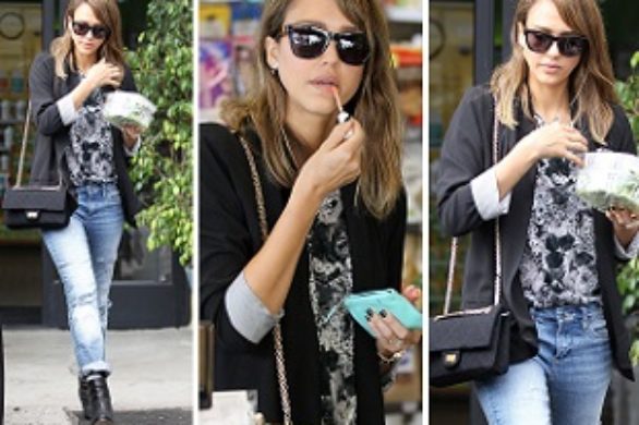 Jessica Alba w modnych boyfriendach