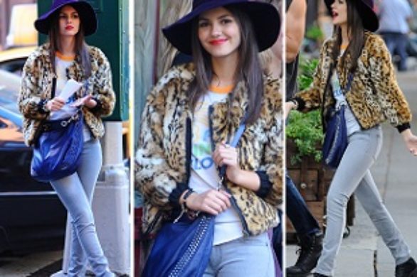Victoria Justice w jeansach CurrentEliott i futrze w panterę