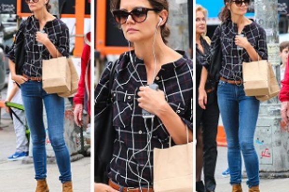 Katie Holmes w kraciastej koszuli