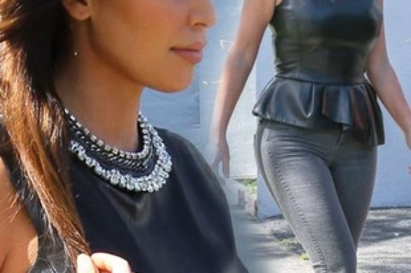 Kim Kardashian w skórzanej bluzce z baskinką (FOTO)