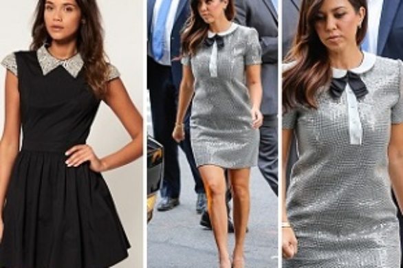 Kourtney Kardashian w błyszczącej sukience z kołnierzykiem