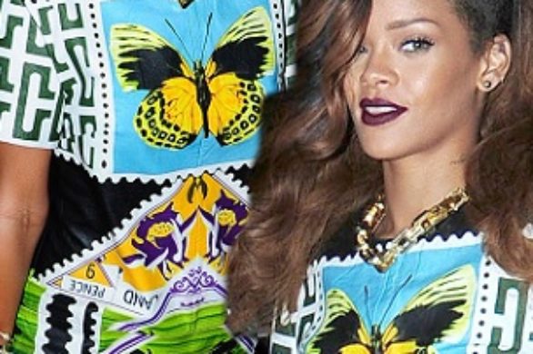 Rihanna w kolorowej koszulce Mary Katrantzou