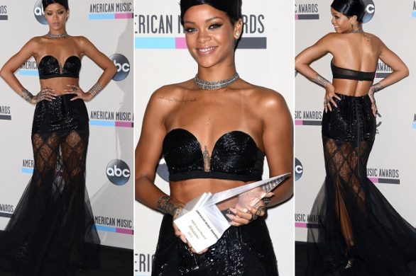 Rihanna w błyszczącym staniku i nowej fryzurze