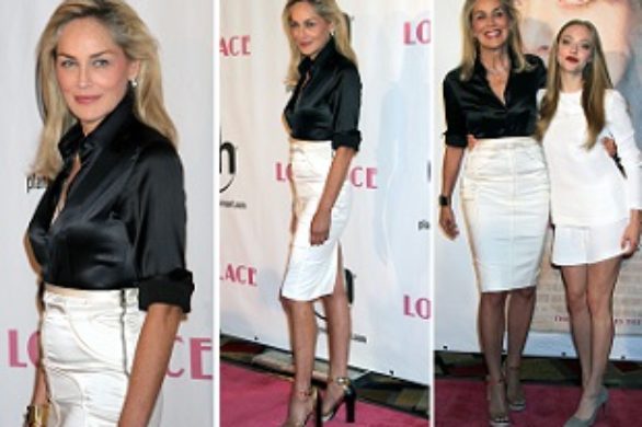 Sharon Stone w czarno-białym zestawie na premierze Lovelace