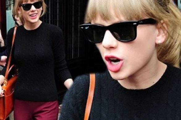Taylor Swift w bordowych spodniach