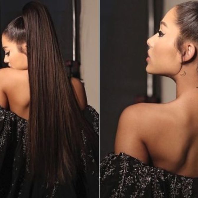 Ariana Grande w długich prostych włosach