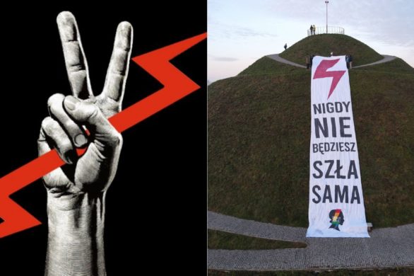 Wielki baner Strajku Kobiet na kopcu Piłsudskiego w Krakowie. „Nigdy nie będziesz szła sama”