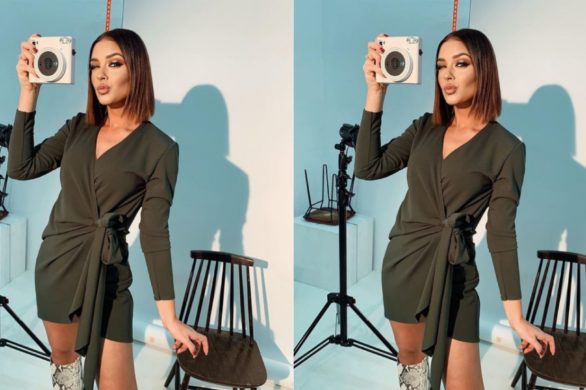 Klaudia Halejcio świetnie zna najgorętsze trendy sezonu! Ta sukienka w kolorze szarego melanżu to wybór numer jeden na zimowe dni