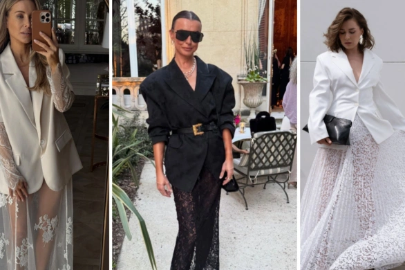 To połączenie pokochały gwiazdy. Lace skirt i długa marynarka podbijają salony