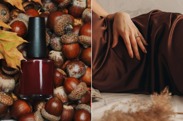 Stylista paznokci gwiazd pokazał idealny manicure na pełnię jesieni 2025. Toasted chestnut nails pokochała Selena Gomez