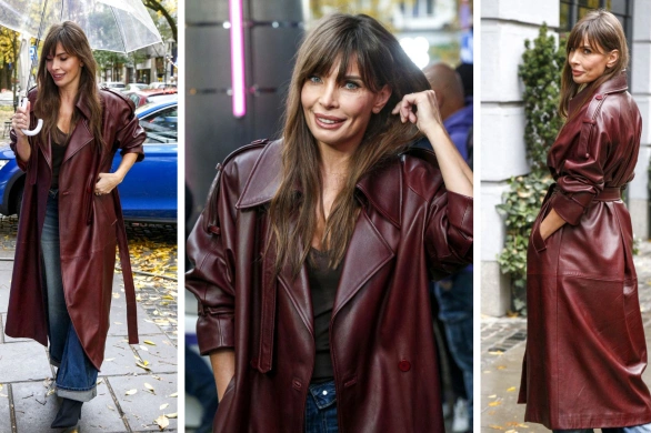 Stylowa Agnieszka Dygant pędzi na wywiad z Mateuszem Hładkim. Jej płaszcz w kolorze maroon red skradł uwagę wszystkich