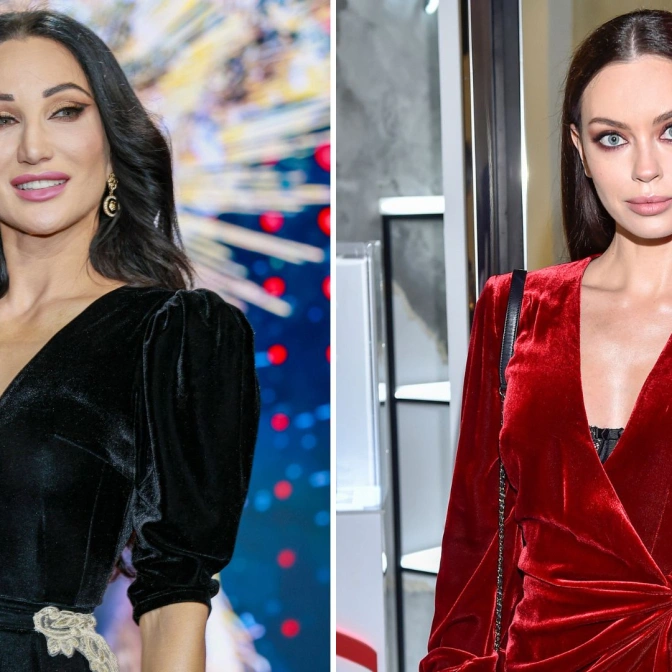 Justyna Steczkowska i Edyta Zając w welurowych sukienkach.