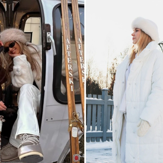 Influencerki pozują w futrzanych czapkach.