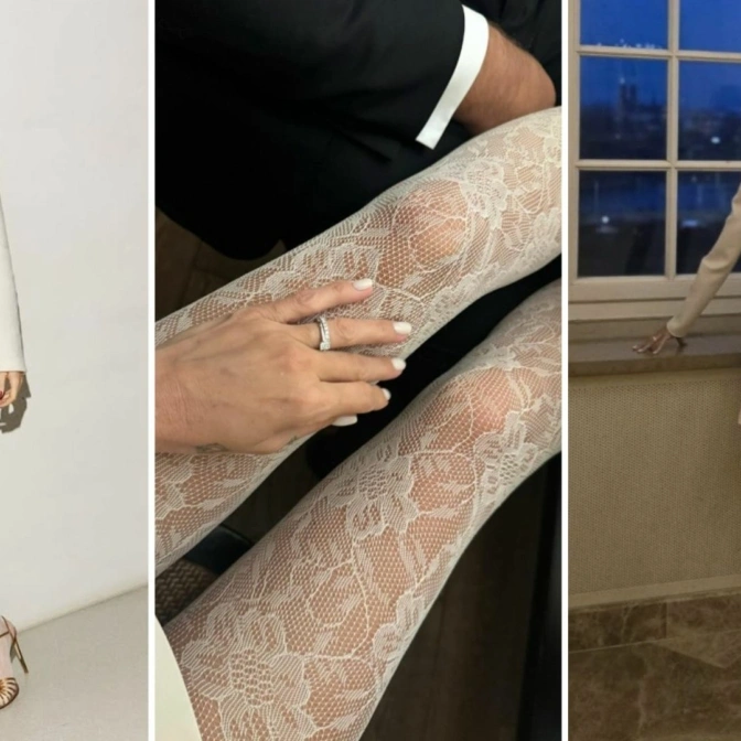 Marieta Żukowska i Katarzyna Sokołowska pozują w białych rajstopach.