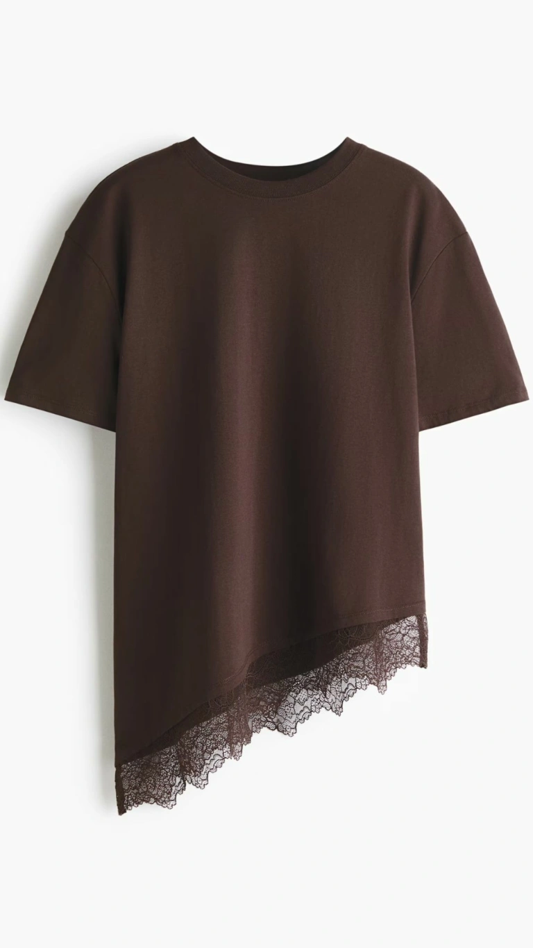 brazowy-t-shirt-z-koronka